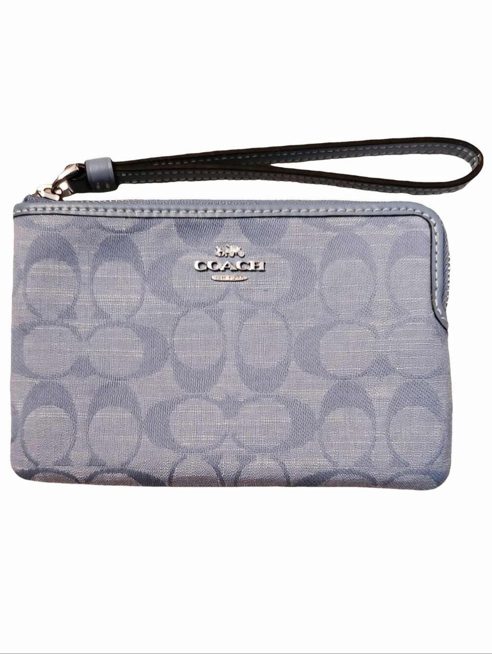 Coach Signature Chambray Corner Zip Wristlet CH371 Cornflower Blue Denim Wallet